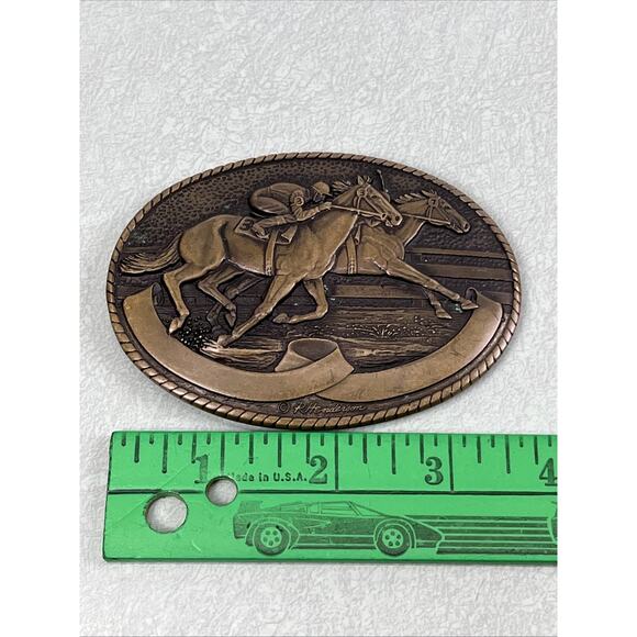 Vintage Tony Lama Solid Brass Engravable Racing Horses Belt Buckle 7616 - Picture 2 of 5